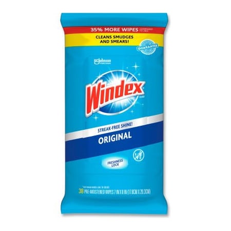 Sc Johnson Windex Orginal Glass Wipes, 38 Wipes/Pack, 12 Pack/Case - 319251 319251